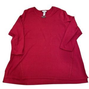 Catherines Womens Keyhole Tunic Sweater 2X Apple Red Pullover Cotton Normcore